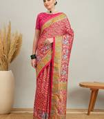pink ethnic motifs silk heavy work positon printing saree
