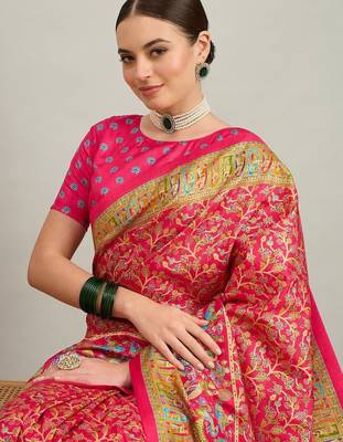 pink ethnic motifs silk heavy work positon printing saree 2
