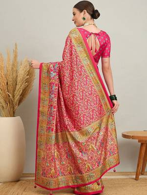 pink ethnic motifs silk heavy work positon printing saree 3
