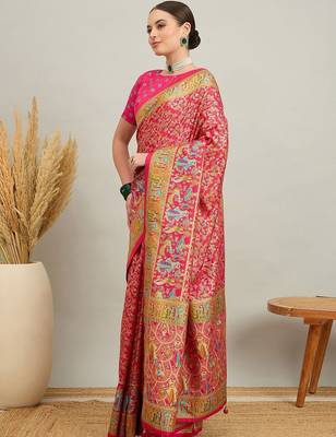 pink ethnic motifs silk heavy work positon printing saree 5