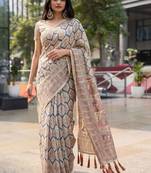 beige ethnic motifs printed pure cotton saree