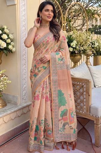 Pink floral zari organza kanjeevaram saree