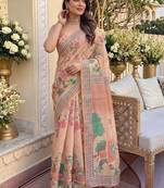 Pink floral zari organza kanjeevaram saree
