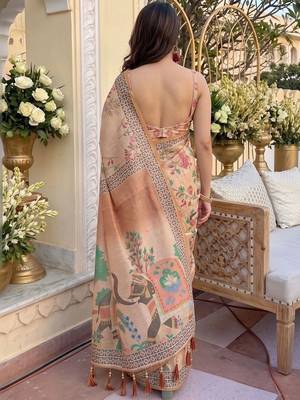 Pink floral zari organza kanjeevaram saree 2