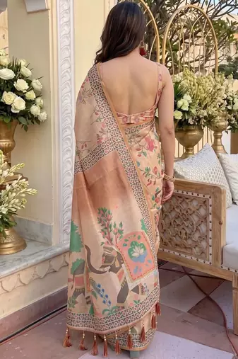 Pink floral zari organza kanjeevaram saree