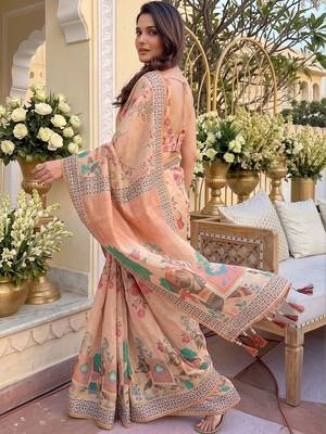 Pink floral zari organza kanjeevaram saree 4