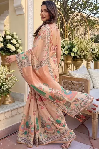 Pink floral zari organza kanjeevaram saree