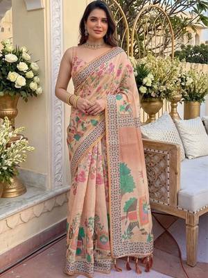 Pink floral zari organza kanjeevaram saree 5