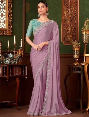 lavender embellished sequinned pure chiffon saree 1