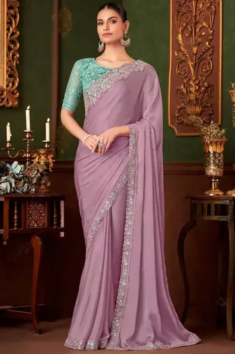 lavender embellished sequinned pure chiffon saree