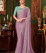 lavender embellished sequinned pure chiffon saree