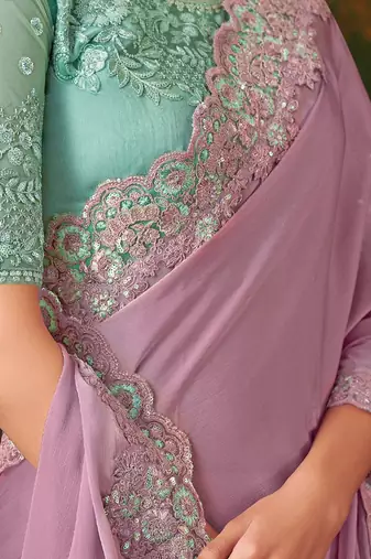 lavender embellished sequinned pure chiffon saree