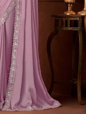 lavender embellished sequinned pure chiffon saree 5