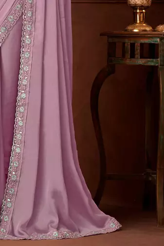 lavender embellished sequinned pure chiffon saree