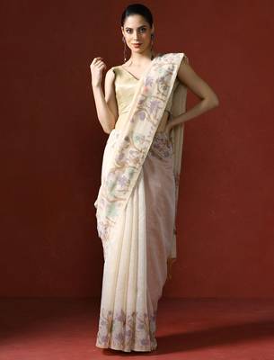 Pink embroidered ethnic motifs sequinned net saree 1