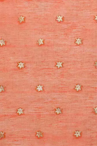 Pink embroidered ethnic motifs sequinned net saree