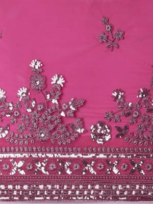 pink embroidered ethnic motifs sequinned net saree 4