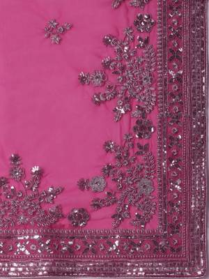 pink embroidered ethnic motifs sequinned net saree 5