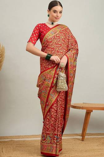 Green green & golden ethnic motifs zari silk blend paithani saree