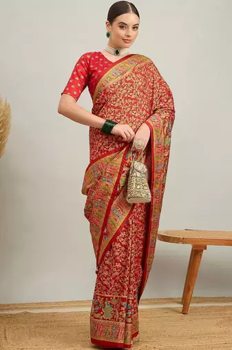 Green green & golden ethnic motifs zari silk blend paithani saree