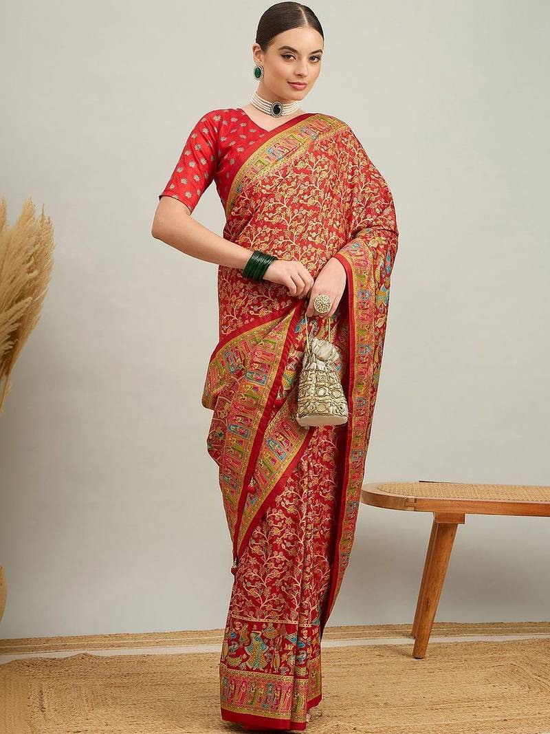 Green green & golden ethnic motifs zari silk blend paithani saree