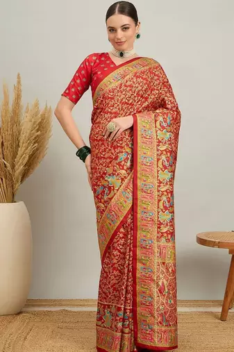 Green green & golden ethnic motifs zari silk blend paithani saree
