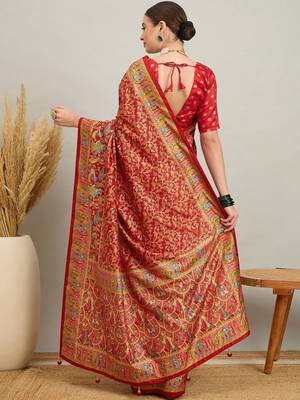 Green green & golden ethnic motifs zari silk blend paithani saree 3
