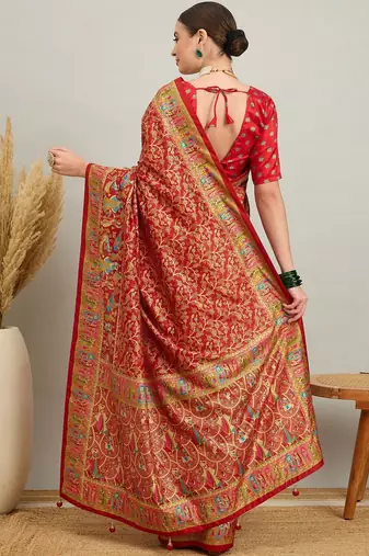 Green green & golden ethnic motifs zari silk blend paithani saree