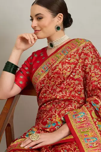 Green green & golden ethnic motifs zari silk blend paithani saree