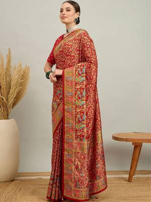 Green green & golden ethnic motifs zari silk blend paithani saree 5