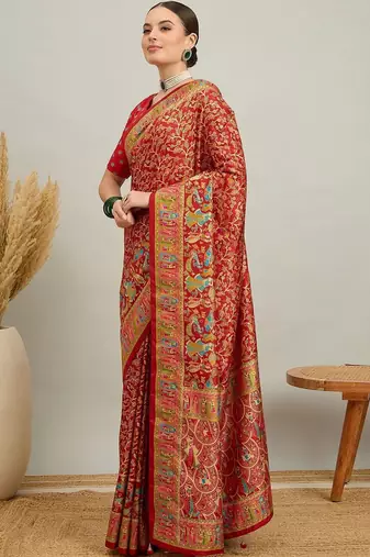 Green green & golden ethnic motifs zari silk blend paithani saree