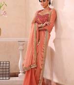 Peach peach-coloured ethnic motifs zari silk blend paithani saree