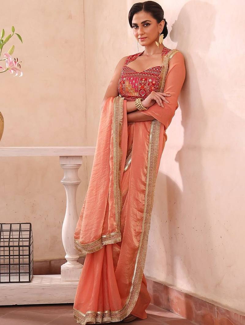 Peach peach-coloured ethnic motifs zari silk blend paithani saree