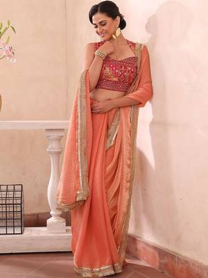 Peach peach-coloured ethnic motifs zari silk blend paithani saree 2