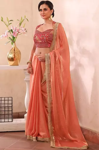 Peach peach-coloured ethnic motifs zari silk blend paithani saree