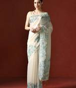 off_white woven design floral emroidered cotton saree with blouse 
