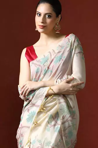 Red red ethnic motifs zari silk blend paithani saree