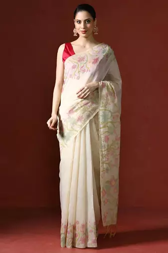 Orange orange ethnic motifs zari silk blend paithani saree