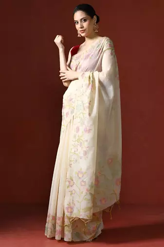 Orange orange ethnic motifs zari silk blend paithani saree