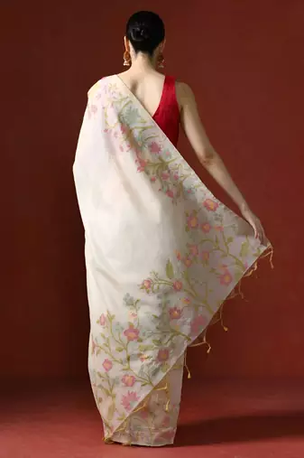 Orange orange ethnic motifs zari silk blend paithani saree