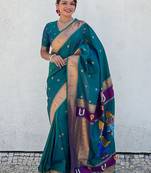 Navy blue navy blue ethnic motifs zari silk blend paithani saree