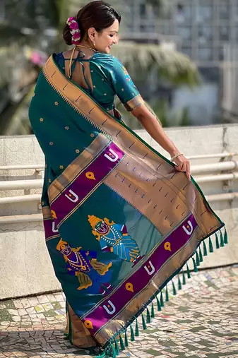 Navy blue navy blue ethnic motifs zari silk blend paithani saree