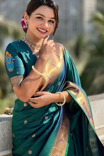 Navy blue navy blue ethnic motifs zari silk blend paithani saree