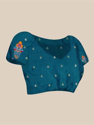 Navy blue navy blue ethnic motifs zari silk blend paithani saree 5