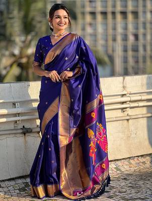 violet woven design zari paithani saree 1