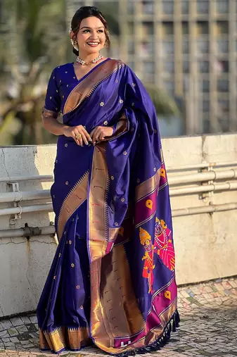 violet woven design zari paithani saree