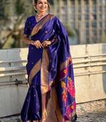 violet woven design zari paithani saree