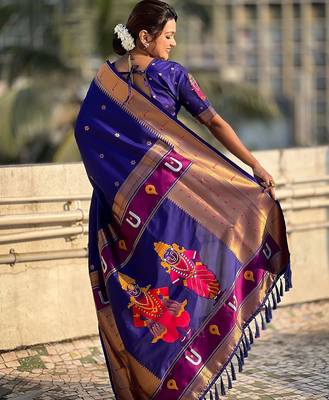 violet woven design zari paithani saree 2