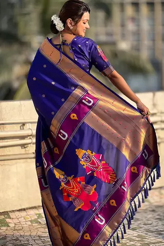 violet woven design zari paithani saree
