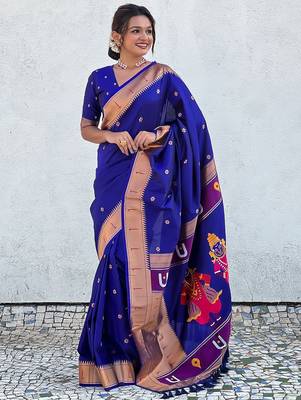 violet woven design zari paithani saree 3
